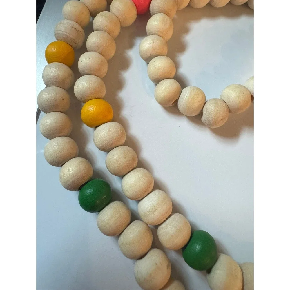 Natural Wood Beaded Lanyard Keychain with Colorful Accents and‎ Tassel Gold Tone